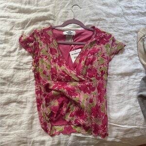 Vintage Pink Floral Women's vneck Top